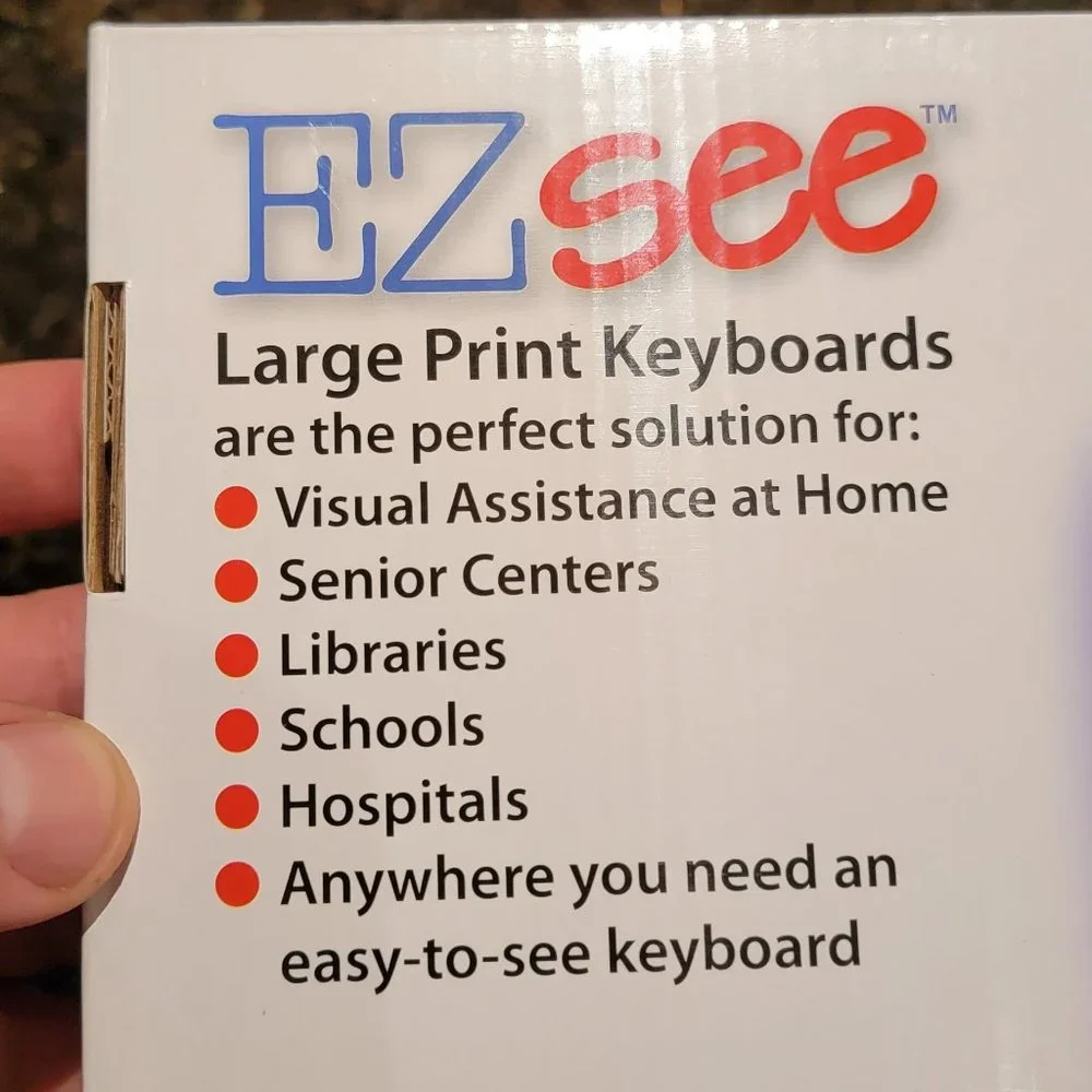 EZ SEE Large Print Keyboard-White Keys on Black Background-NIB